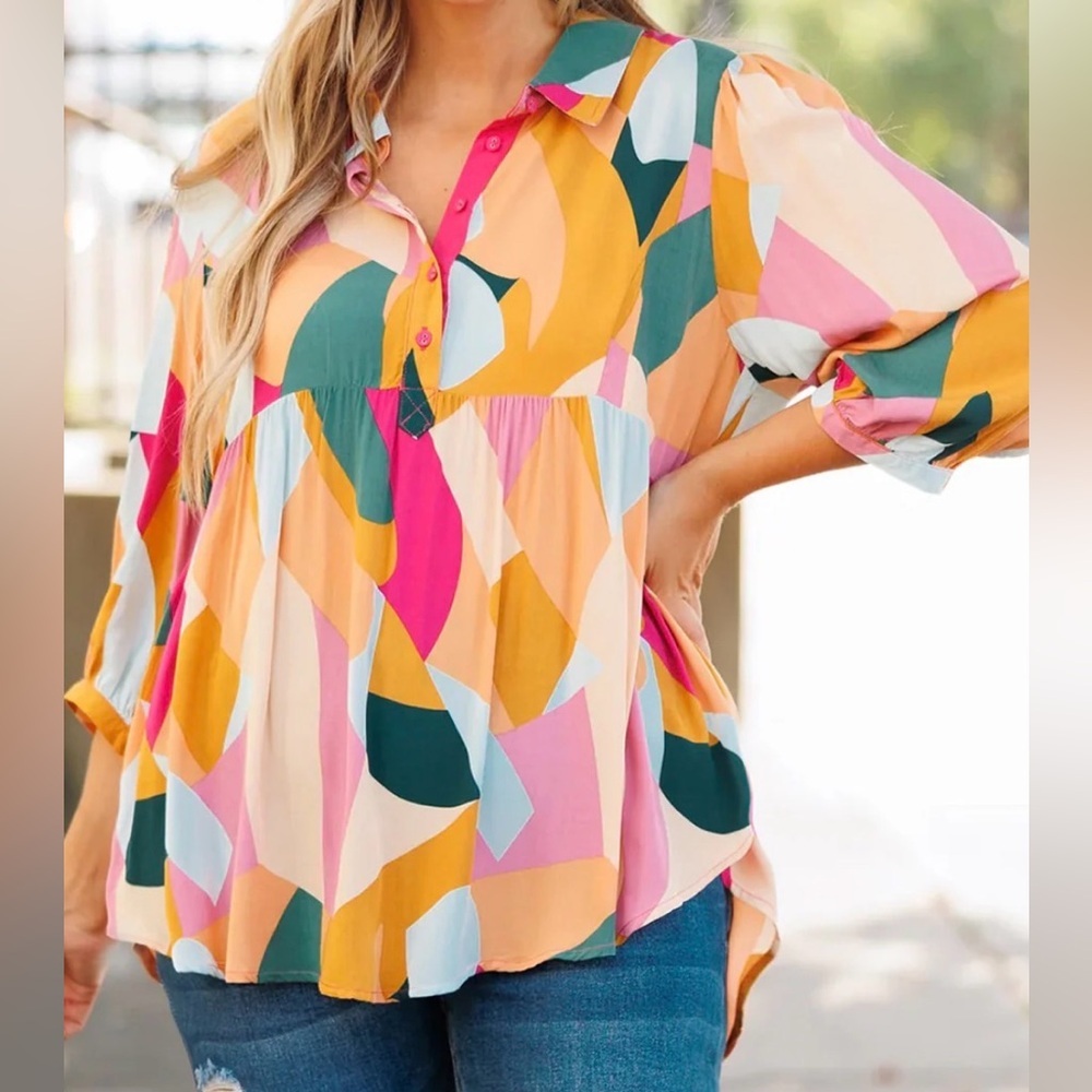 Umgee Multicolor Geometric Blouse